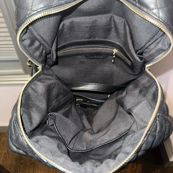 BEBE Brand Quilted Black Backpack - Purse-Gold Hardware Women’s Purse - Picture 3 of 12